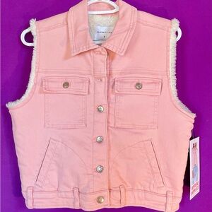 New Women’s Pink Sleeveless Denim Sherpa Fleece Vest Size Small